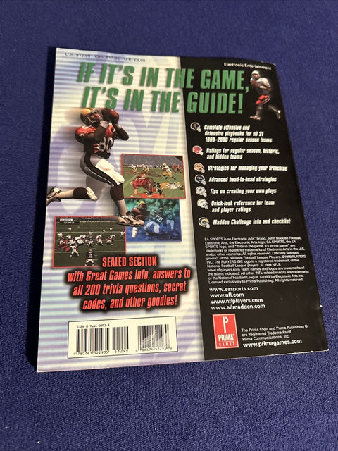 Madden 2000 Official Prima Strategy Game Guide - N64 PS1 John Madden