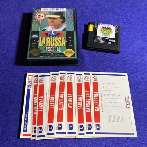 Tony La Russa Baseball (Sega Genesis, 1993) Authentic w/ Stat Cards - Tested!